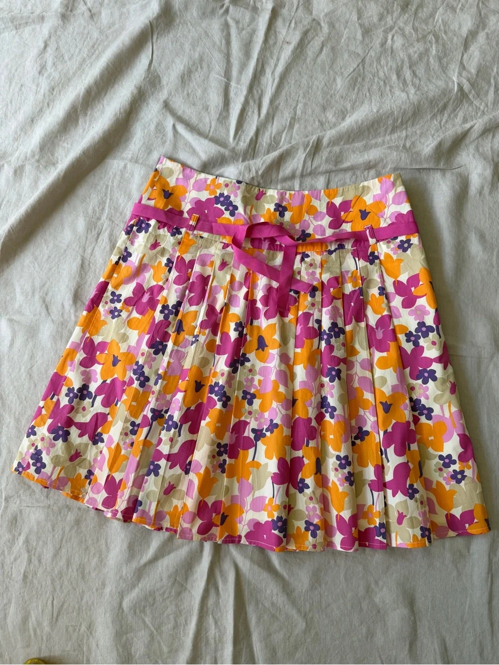 Vintage 100% cotton Floral Pleated A-Line Skirt with ribbon tie size 8 - Picture 6 of 12